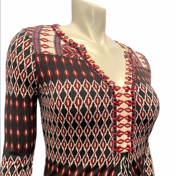 HALE BOB Women's Small A Line Diamond Print Multicolor Long Sleeve Mini Dress - Picture 3 of 7